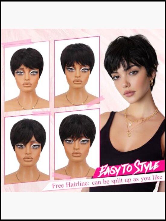 Pixie Cut Wig Human Hair Short Glueless Layered Wig with Bangs Virgin Hair Style